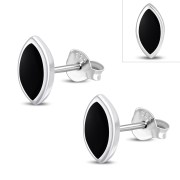 Black Onyx Lens Shaped Silver Earrings, e351st